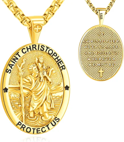 Miniatura 204 de Eusense Saint Necklace Sterling Silver 925 Protection Jewelry for Men Women Patron St Medals Amulet Pendant