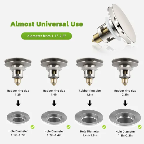 Miniatura 2 de Colador universal de drenaje para lavabo de baño, mejorado con cesta de filtro de acero inoxidable extraíble, tapón desplegable 2 en 1 para orificio