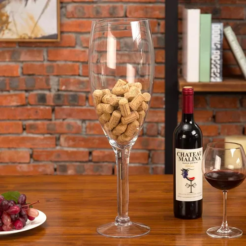 Miniatura 2 de MyGift Jarrón de vidrio de copa de champán de gran tamaño de 20 pulgadas, soporte decorativo grande para corcho de vino, centro de mesa floral