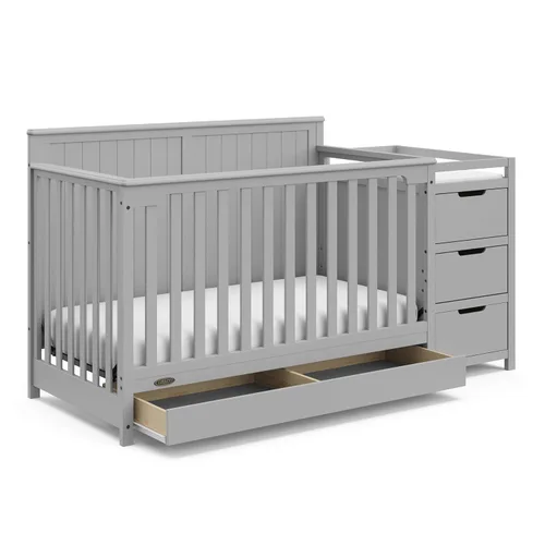 Graco Cuna convertible 5 en 1 y cambiador con cajón, gris guijarro - Cuna, cambiador y cama para niños pequeños Gris (Pebble Gray)