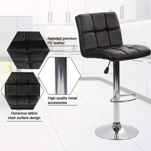 Miniatura 4 de Dkeli Juego de 2 taburetes de bar giratorios de altura ajustable con respaldo de piel sintética duradera, silla de comedor moderna y alta para sala