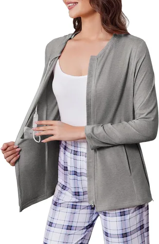 Miniatura 10 de Deyeek Camisas de mastectomía con bolsillos de drenaje, para después de la cirugía de hombro, tops para mujer de quimioterapia de manga larga