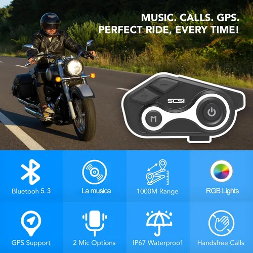 Miniatura 3 de Intercomunicador Bluetooth para motocicleta, 1000 m, sistema de comunicación para casco de moto, 2 usuarios, audífonos inalámbricos universales