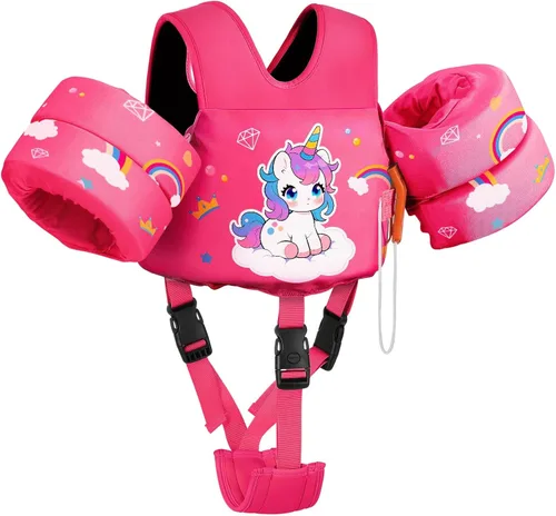 Miniatura 10 de MoKo - Chaleco de natación para niños pequeños de 6.8 a 25.4 kg, con alas de natación para charco, con correa para la entrepierna, alas de natación