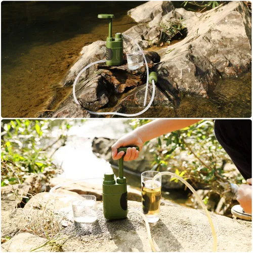 Miniatura 3 de Purewell Bomba purificadora de mano de agua con carbono reemplazable de 0.01 micrones, etapas, equipo portátil de emergencia y supervivencia al aire