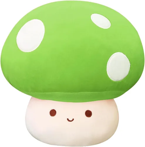 Almohada de felpa de hongos verdes de 14 pulgadas, bonita decoración de hongos grandes, peluche de peluche, juguete suave regalo para niñas, niños y