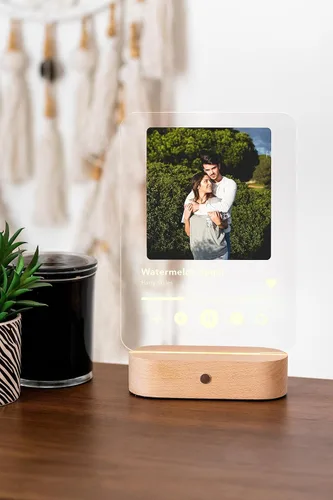 Miniatura 4 de Placa acrílica personalizada con base de madera, marco de lista de reproducción con luz LED, placa de música personalizada con foto, Navidad, regalo