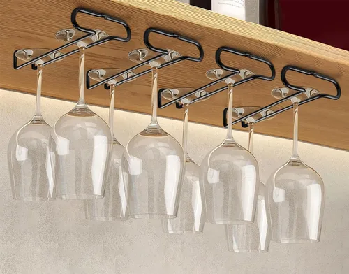 Miniatura 12 de GeLive Juego de 4 soportes para copas de gabinete de 10 pulgadas bajo estante, soporte colgante para copas de vino, organizador de almacenamiento