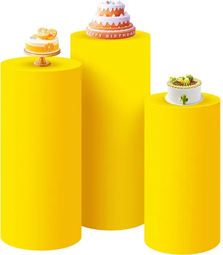 Miniatura 22 de SaitiMade Juego de 3 fundas para pedestal de cilindro beige, fundas de elastano para decoración de fiestas, bodas o eventos de cumpleaños, solo