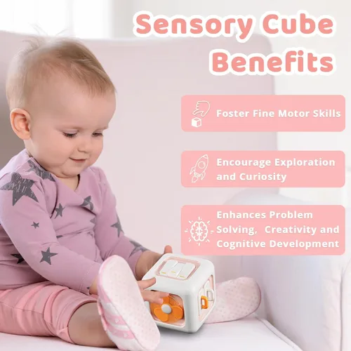 Miniatura 5 de SOCBTNSO Cubo ocupado, juguetes para regalos de niña de 1 año, Montessori para bebé, juguetes sensoriales de viaje para niños pequeños de 1 a 3, Rosa