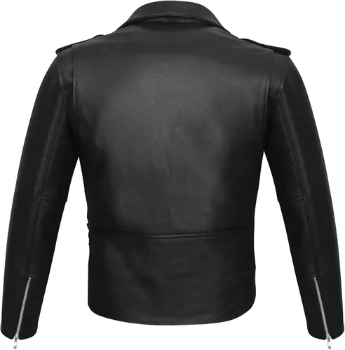 Miniatura 3 de Vance - Chaqueta de motociclista de cuero estilo policía clásico negro con lados lisos