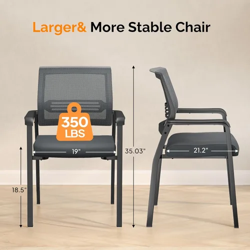 Miniatura 3 de VINGLI Sillas apilables modernas negras, capacidad de 350 libras, diseño ergonómico, sillas de sala de espera de oficina y sala de recepción