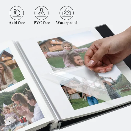 Miniatura 4 de Vienrose - Álbum de fotos grande autoadhesivo para fotos 4x6 8x10, álbum de recortes de lino DIY, 40 páginas en blanco con un bolígrafo metálico