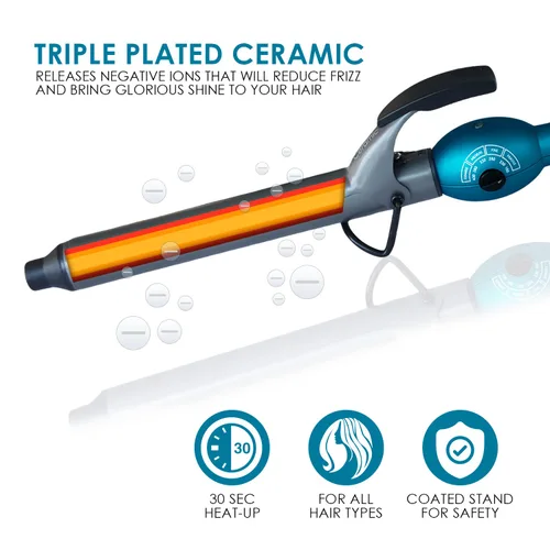 Miniatura 6 de Mr Big Curling Iron, Junior con barril de 8 pulgadas, rizadores de estilo XL más largos para cabello largo, cerámica triple plateada, rizos