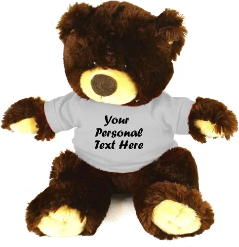 Miniatura 6 de Plushland Oso de peluche Noah de chocolate de 12 pulgadas, regalo personalizado, texto personalizado en la camisa, gran regalo para el día