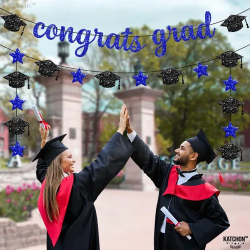 Miniatura 5 de KatchOn, Banner de felicitaciones graduadas con purpurina – 10 pies, pre-encordado Grad Garland Class of 2026 Pancartas de felicitaciones