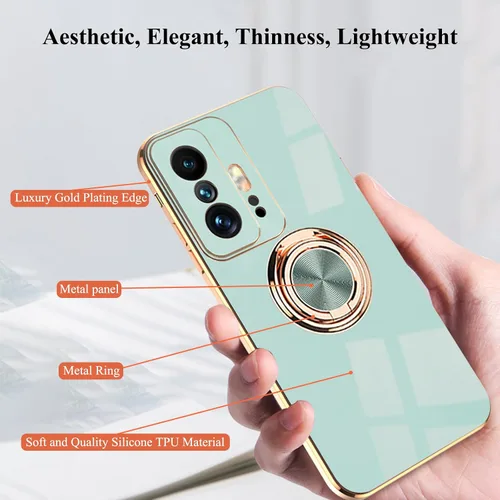 Miniatura 2 de Compatible con Xiaomi 11T Pro Case Ring Holder Magnet Silicone, Xiaomi 11T Pro Phone Case para Xiaomi 11T Funda de silicona delgada blanca cubierta