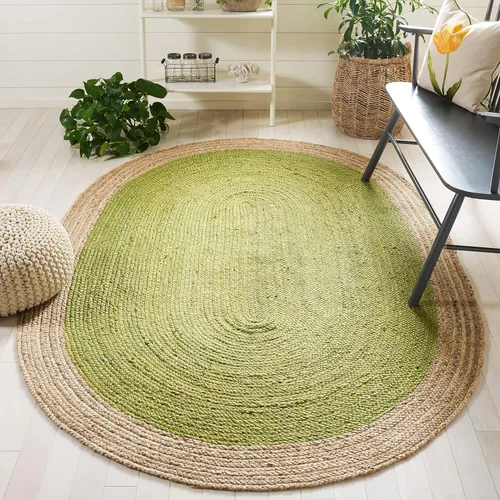 Miniatura 2 de SAFAVIEH Alfombra de Área Redonda de 10' - Colección de Fibra Natural - Verde y Marrón Natural, Yute Hecho a Mano, Diseño de Borde Trenzado (NF801G)