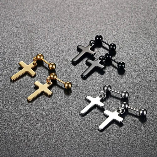 Miniatura 6 de OIDEA Aretes de cruz de acero inoxidable para hombre, juego de aretes de aro colgantes con bisagras, regalo de joyería para hombres y mujeres