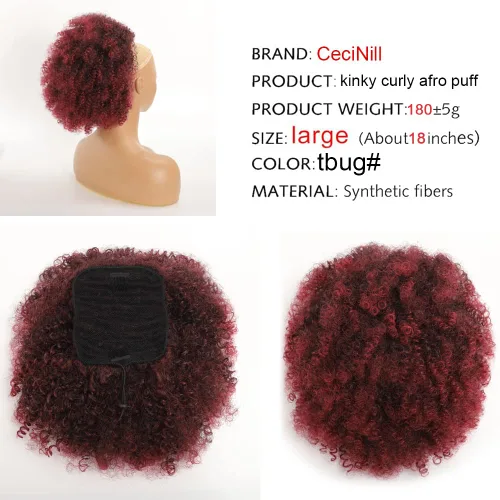 Miniatura 2 de Extensión de cola de caballo rizada con cordón Afro Puff para mujeres negras, extensiones de cabello sintético corto afro Kinkys rizado, extensión