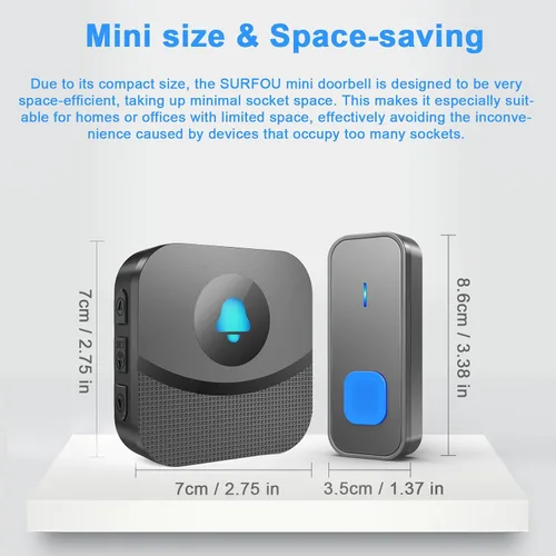 Miniatura 7 de SURFOU Kit de timbre inalámbrico para todo tipo de clima, conexión confiable de 1300 pies, campana de puerta impermeable para exteriores, 5 niveles