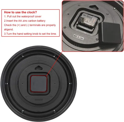 Miniatura 6 de Rsobl Reloj de pared para interiores y exteriores de 12 pulgadas, impermeable, con combinación de temperatura y humedad, funciona con pilas, reloj