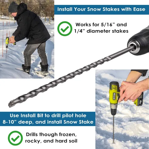 Miniatura 5 de Paquete de 20 - Marcadores de entrada de 72" x 5/16", Estacas de nieve, Estacas de arado - Incluye broca de instalación de 12" - Fibra de vidrio