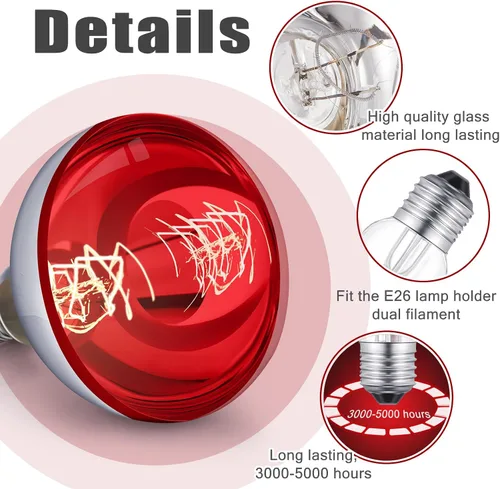 Miniatura 3 de VIHOSE Paquete de 4 lámparas de calor de 125 W, 120 V, R40, bombillas incandescentes de vidrio, bombillas de calefacción incandescentes para re