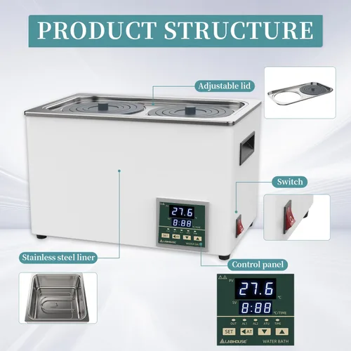 Miniatura 7 de Lab 572.0 °F/572℉ 2000 RPM Agitador magnético Placa caliente 2L y baño de agua de laboratorio Calentador termostático Digital LWB-2 Dispositivos