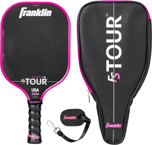 Juego de pala de pickleball profesional Franklin Sports - Pala de fibra de carbono serie FS Tour, cubierta + borrador - 14mm + 16mm Rosado