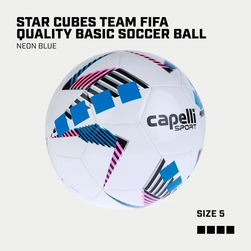 Miniatura 2 de Capelli Sport Balón de fútbol, Star Cubes Team Balón de fútbol para entrenamiento al aire libre e interior Azul neón