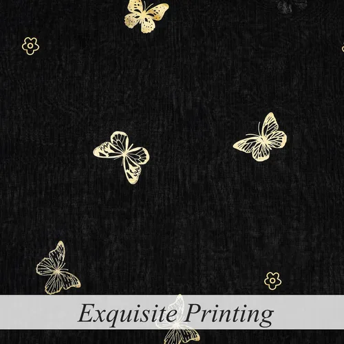 Miniatura 3 de Jubilantex Paneles de cortinas transparentes de mariposas negras y doradas de 52 pulgadas de ancho para dormitorio de niñas, elegantes cortinas