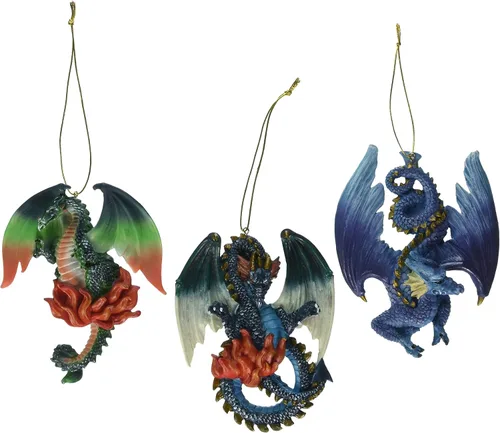 Miniatura 13 de Design Toscano - Juego de adornos de 3 dragones de Amesbury montados en piedras preciosas, color plateado, Navidad