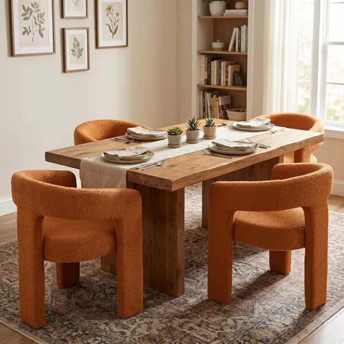 Miniatura 11 de Hyfirm Sillas de Comedor Modernas Tipo Barril Juego de 1, Cómoda Silla de Comedor de Acento Tapizada en Chenilla con Brazo para Cocina Sala de Estar