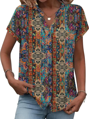 Miniatura 22 de Zeagoo Camisas con botones para mujer, camisetas de manga corta, cuello en V, blusas casuales de negocios