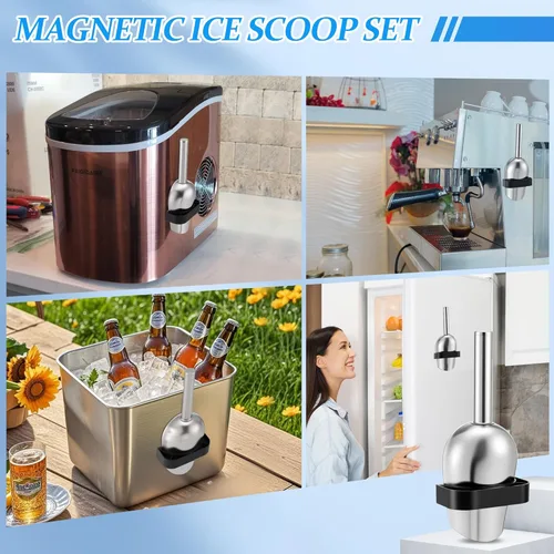Miniatura 5 de Cuchara de hielo con soporte magnético compatible con máquinas de hielo GE Opal 2.0, cuchara de aleación de acero inoxidable de bajo carbono de 9