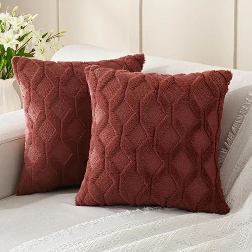 Miniatura 19 de Volcanics - Paquete de 2 fundas decorativas para cojín cuadrado de 24 x 24 pulgadas, de lana sintética y terciopelo, super suave, estilo rural
