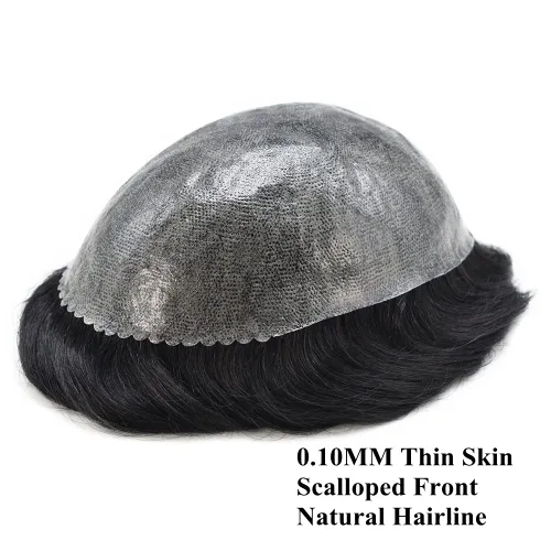 Miniatura 4 de Toupee - Sistema de reemplazo de cabello humano para hombre, 0.004 in, inyectado, piel de polietileno, piezas de pelo para hombre, 6 x 8 pulgadas