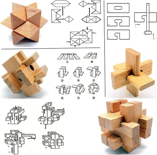 Miniatura 4 de Guaishou Rompecabezas de madera pequeños 10 en uno 3D Kongming Lock IQ Test Toy para adolescentes y adultos