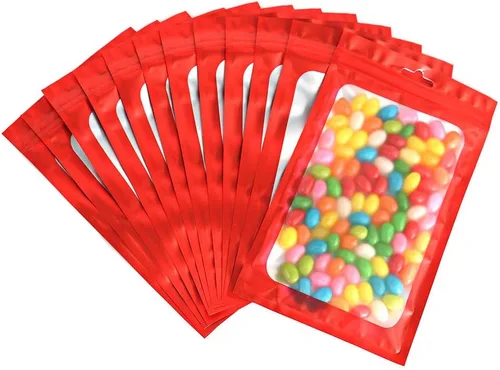 Miniatura 8 de 100 bolsas de Mylar resellables, a prueba de olores, con ventana transparente; bolsa de papel aluminio, plana, con cierre resellable.
