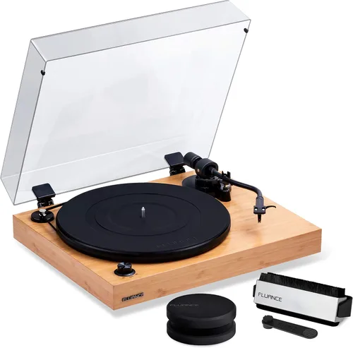 Fluance RT82 - Tocadiscos de vinilo de alta fidelidad de referencia con cartucho Ortofon OM 10, motor de control de velocidad, peso de récord, lápiz