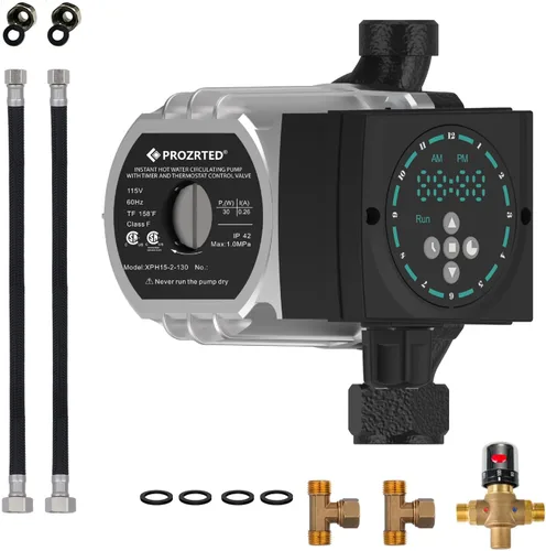 Bomba de circulación instantánea de agua caliente con temporizador digital integrado y válvula de control de termostato ajustable (desde 68°F a