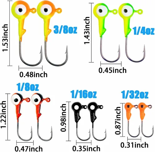 Miniatura 2 de 30 piezas de anzuelos de pesca con cabeza de bola redonda con ojos 3D Crappie jig señuelo pintados ganchos para lubino crappie lubino trucha agua