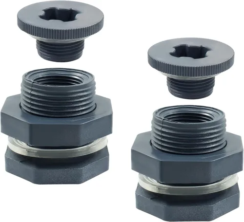 Miniatura 10 de 1 unidad Accesorio de Mamparo NPT2 de PVC, Conector de Tanque de Agua de Plástico de 2 Pulgadas con Rosca Pasante para Barriles de Lluvia, Acuarios