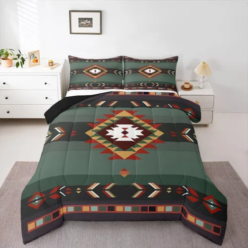 Miniatura 16 de Feelyou Juego de edredón geométrico del suroeste para niños y niñas, edredón nativo del suroeste, tamaño individual, juego de ropa de cama