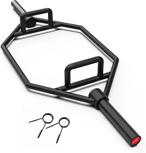 Barra hexagonal olímpica de acero sólido, capacidad de peso de 1000 libras, barra de trampa de peso muerto con asas moleteadas, para entrenamiento