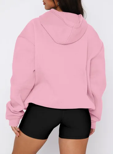 Miniatura 91 de onlypuff Sudadera casual con capucha para mujer, de manga larga, con bolsillo de canguro, hombro caído