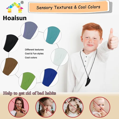 Miniatura 3 de Collares masticables para niños sensoriales, paquete de 7 collares sensoriales para masticar para niños y niñas con autismo, TDAH, SPD, masticar
