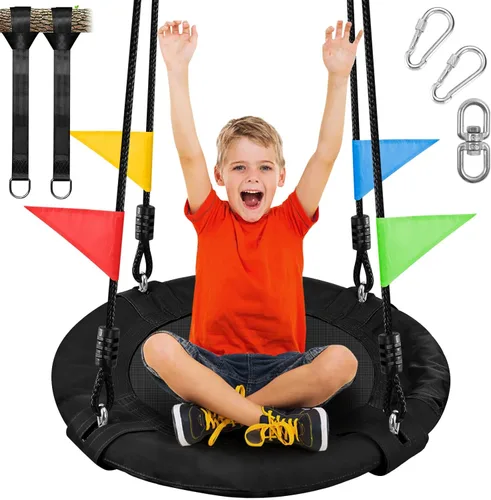 Odoland Columpio de árbol para niños de 24 pulgadas, plataforma de columpios pequeños tipo platillo para exteriores para niños, redondo volador con
