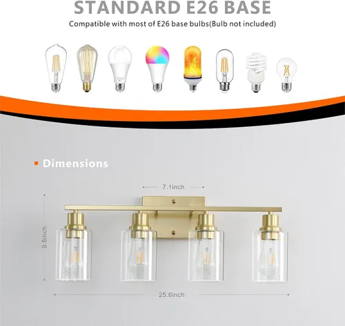 Miniatura 3 de Luces de tocador de baño de oro cepillado para baño, accesorios de iluminación de baño de 4 luces sobre el espejo, apliques de pared de latón